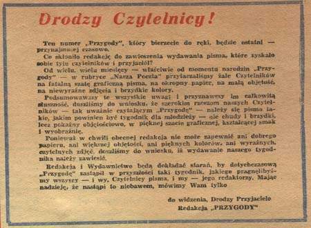 Informacja o wstrzymaniu druku Przygody