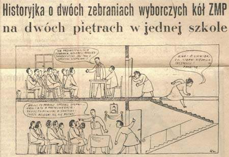 Sztandar Młodych - Historyjka o dw�ch zebraniach wyborczych k�ł ZMP na dw�ch piętrach w jednej szkole